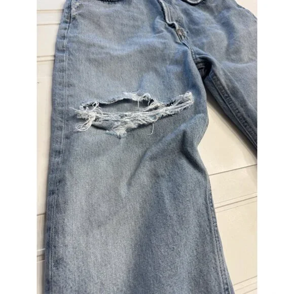 Agolde Jeans 25 Riley High Rise Straight Cropped Fray Medium Organic Button Fly - Picture 2 of 4